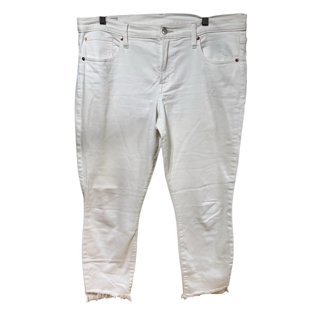 Gap True Skinny Mid‎ Rise White Denim Jeans Raw Hem 16P Womens #839